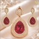 Luxury Rose Gold Ruby Red Teardrop Jewelry Set for Women – Pendant Necklace & Matching Earrings with Crystal Zircon Stones | Bridal, Wedding, Party Wear