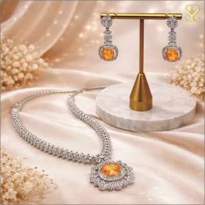 Elegant Orange Stone Necklace Set