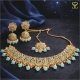Sira & Sara Mint Green Kundan Polki Choker Necklace Set with Earrings & Maang Tikka