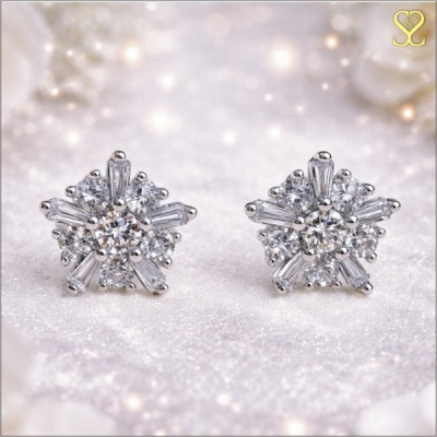 Snowflake Silver Stud Earrings for Women